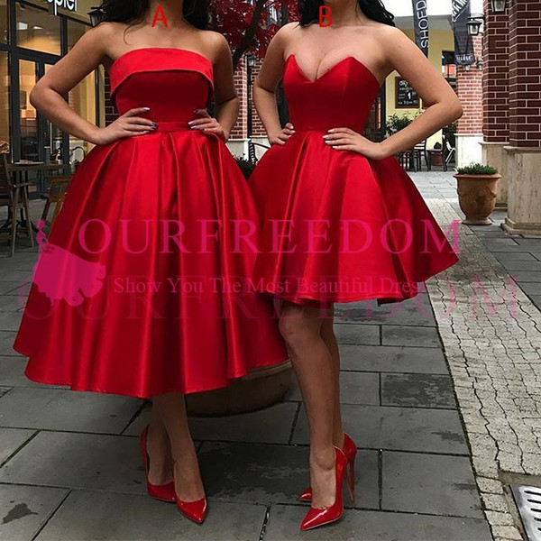 Red Maxi Style Satin Homecoming Dresses Short Mini Zipper Back Girls Graduation Dresses Cocktail Party Dresses Custom Made