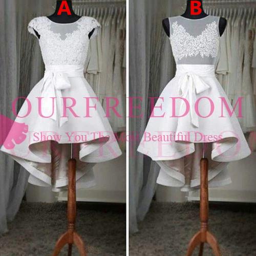 Hi Lo Gown Elegant Graduation Homecoming Dresses with White Lace Party Dress Prom Gown Homecoming Cocktail Party Dress