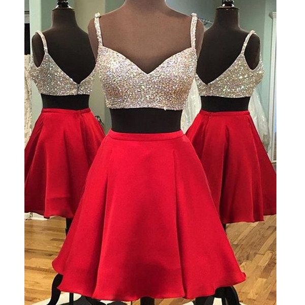 Hot Sale Two Pieces Homecoming Dresses Crystals Beads Sweetheart Formal Party Gowns Sweet 15 Homecoming Dresses Cocktail Dresses