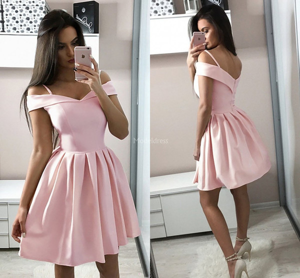 Modern Pink Homecoming Dresses V-Neck A Line Draped Open Back Short Prom Gown Mini Special Occasion Dress Cheap Party Cocktail Gowns Vestido