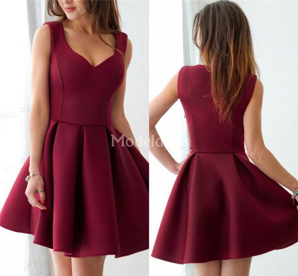 Elegant Burgundy Short Homecoming Dresses V-Neck A-Line Retro 2022New Cocktail Gowns Above Knee Chic Cheap Formal Party Prom Dress Vestidos