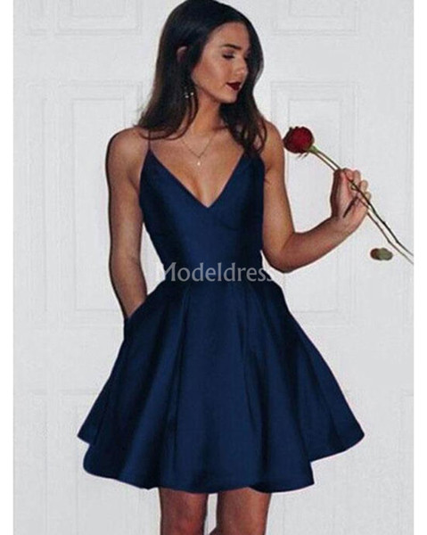 Modern Short Homecoming Dresses Deep V-Neck A Line Above Knee Formal Party Evening Gowns With Pockets Elegant Cheap Special Occasion Dresses