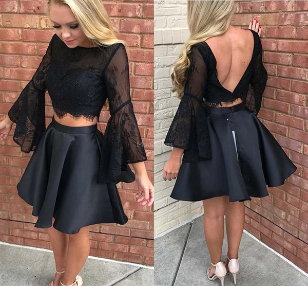 New Arrival Lace Black Homecoming Dresses 2022Two Pieces Beads Illusion Backless Short Prom Gowns Elegant Cocktail Dress Vestidos De Fiesta