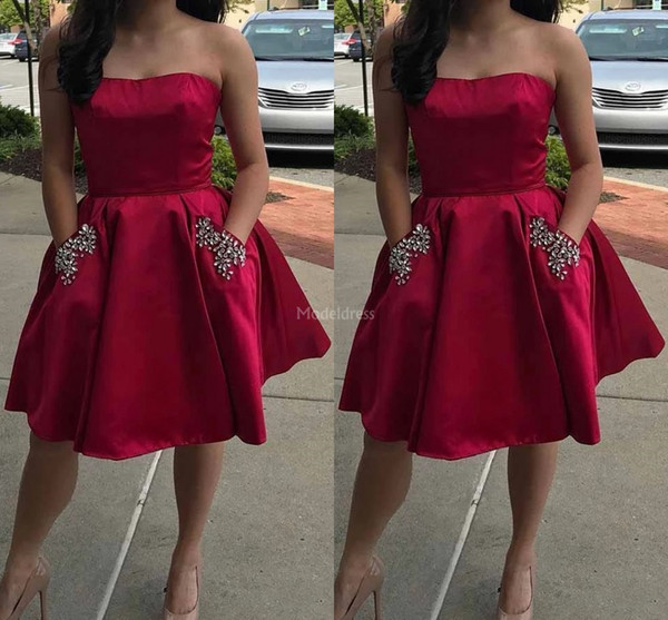 2022Modern Homecoming Dresses With Pockets Crystal A Line Knee Length Short Prom Dress Stylish Specical Occasion Dress Cheap Cocktail Gowns