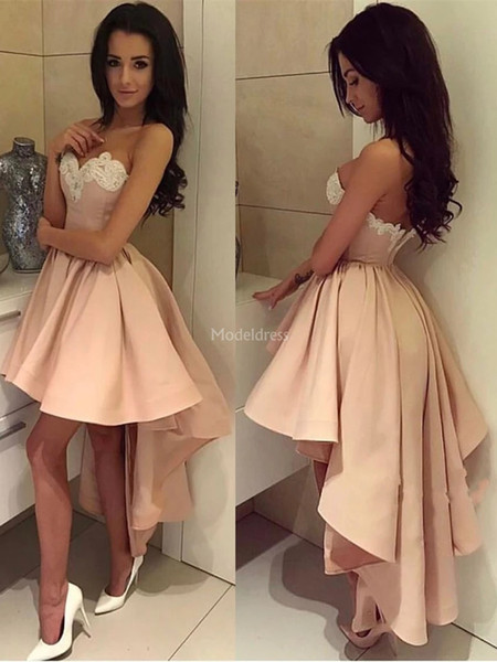 New Arrival Homecoming Dresses Strapless Appliques High Low Backless Short Party Prom Gown Cheap Special Occasion Dresses Vestidos De Fiesta