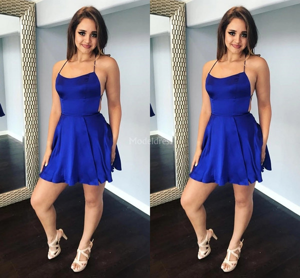 New Arrival Royal Blue Homecoming Dresses Scoop Neck Open Back A Line Vestidos De Fiesta Cheap Formal Party Prom Gowns Simple Cocktail Gowns