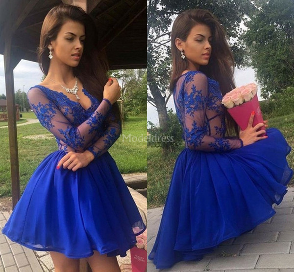 Arabric Lace Homecoming Dresses 2022V-Neck Illusion Long Sleeves Short Formal Party Prom Gown A Line Special Occasion Dresses Cocktail Gown