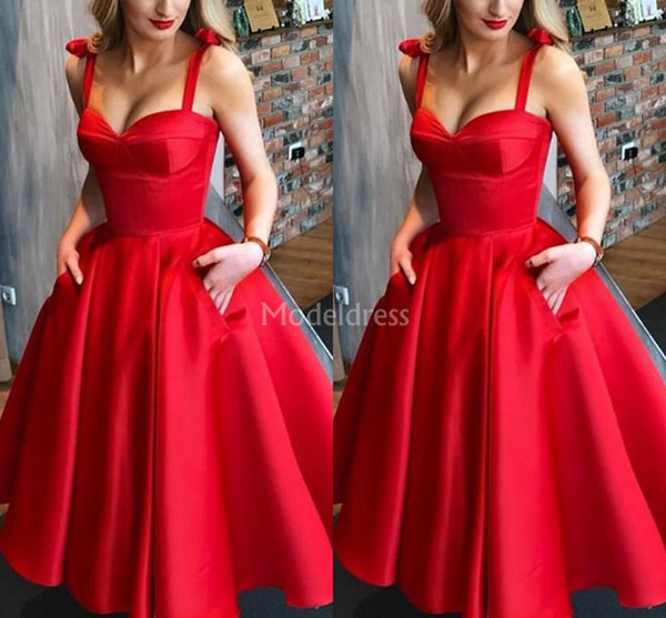 Vintage 1950s Homecoming Dresses 2022Straps Tea Length A Line Prom Dress With Pockets Plus Size Special Occasion Dress Cheap Cocktail Gowns