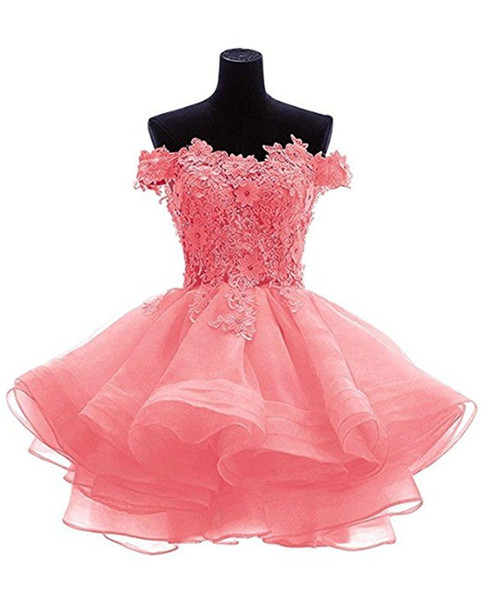 Cheap Organza Homecoming Dresses Lace Appliques Beaded Crystals Short Prom Graduation Gown Cocktail Party Gowns