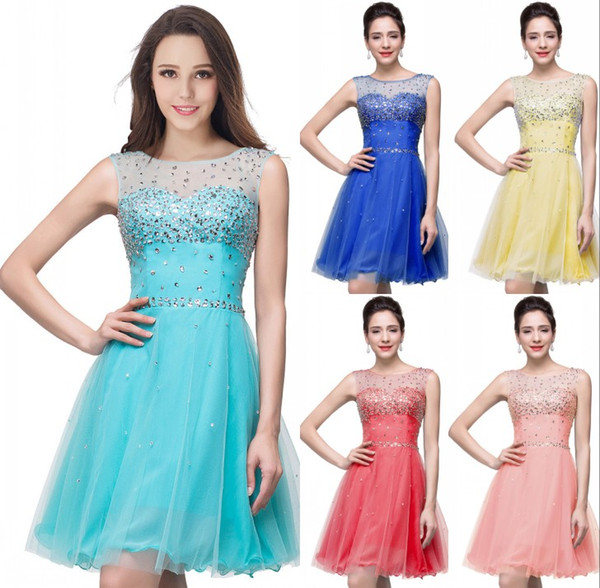 Luxury Crysyal Beaded Short Homecoming Dresses Cheap Backless Mini Cocktail Party Cocktail Gown Formal Prom Evening Wear CPS170