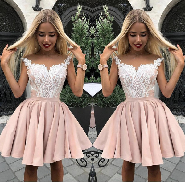 Dusty Pink Adorable Girls Homecoming Dress Lace Applique Short Prom Party Dresses Floral Cocktail Special Occasion Dresses Vestido