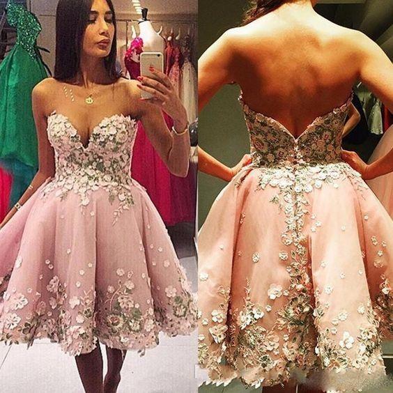 Pretty Petal Power Short Homecoming Dresses Sweetheart Sleeveless Mini Prom Dresses Hand Made Flower Sweet 16 Ball Gowns For Party