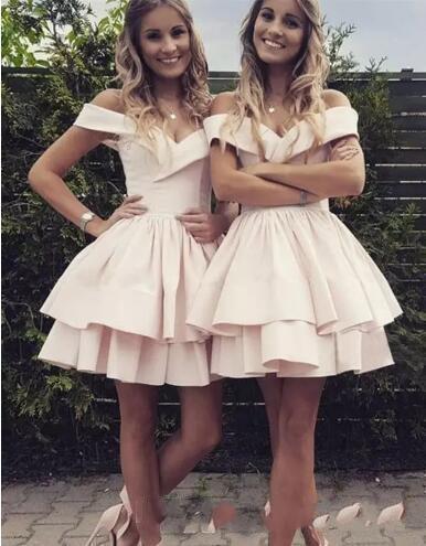 Charming Summer Homecoming Dresses Pale Pink Off The Shoulder Short Cocktail Party Dresses Bridesmaid Gowns Formal Party Dress