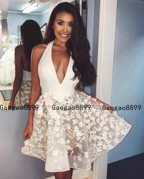 african Sexy v neck short Homecoming Dresses A-Line chic 3D floral Lace Graduation Cocktail Gowns Custom Made Cheap prom dresses