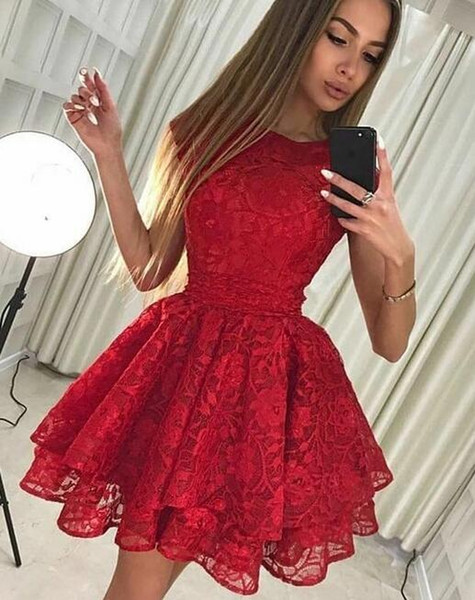 red Lace A-Line Homecoming Dresses Applique Short Prom Cocktail Party Dresses Plus Size girl Special Occasion Dresses Vestidos De Festa