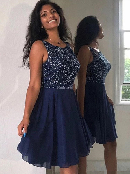Elegant Arabric Homecoming Dresses Jewel Neck Beads A Line Knee Length Short Prom Party Gown Black Girls Special Occasion Dress Vestido Z21