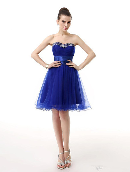 Hot Sale Shining Homecoming Dresses Sexy Royal Blue Organza Short Prom Graduation Cocktail Dresses Custom Made Party Gowns B23