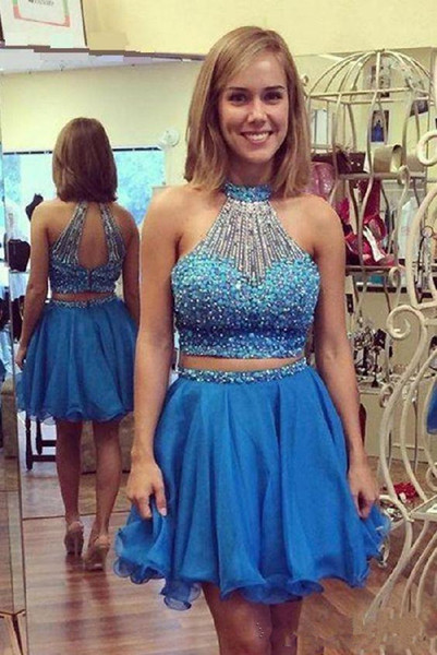 New Arrival Mini Short Two Pieces Sexy Blue Prom Homecoming Dresses A Line Beaded Women Wear Special Occasion Party Dress Plus Size Z45