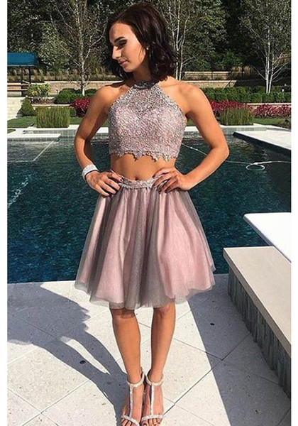 Two pieces short Homecoming Dresses lace up mini Bridesmaid Dress sexy back new evening dress Custom made