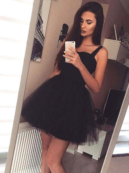 Black Short Homecoming Dress Double Straps Pretty Simple Design A Line Cocktail Party Prom Gowns