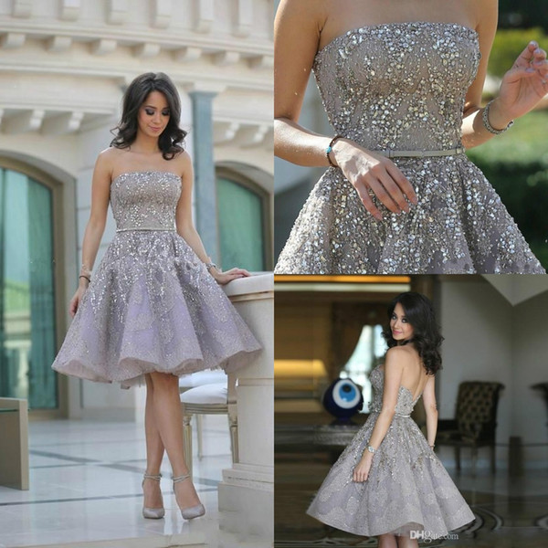 Lilac Luxury Major Beaded Homecoming Dresses Strapless Backless Knee Length Short Even Party Dress Cocktail Dress