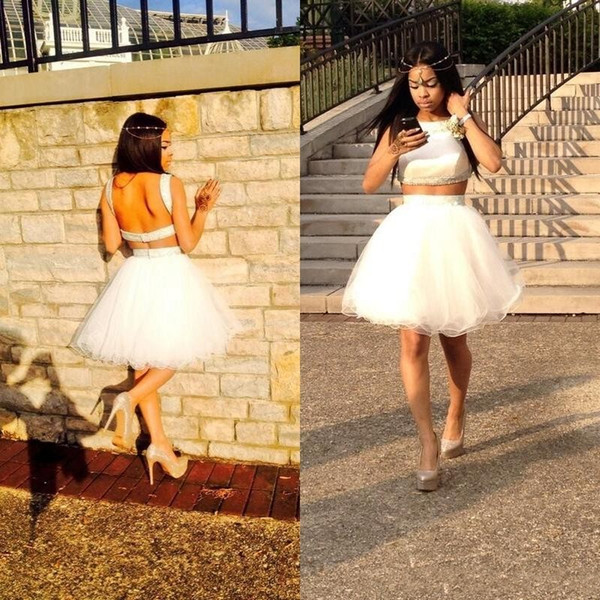 Sexy New Two Piece Black Girl Homecoming Dresses under 100 Short Ivory Backless Homecoming Party Gowns New Arrival