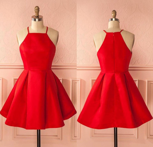 Little Red Short Homecoming Dresses Cheap A Line Halter Neck Mini Prom Evening Gowns Cocktail Vestidos BC1069