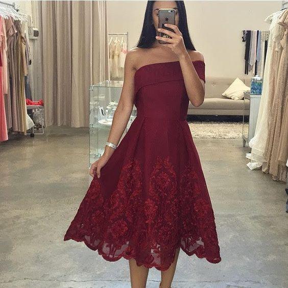 Burgundy Lace Homecoming Dresses Elegant One Shoulder A Line Knee Length Prom Evening Gowns Cocktail Dress Cheap Vestidos de fiesta ba5563