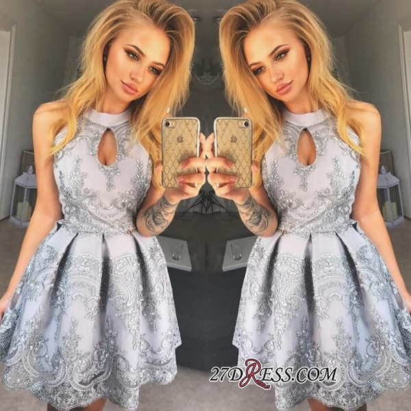 Popular Keyhole High Neck Homecoming Dresses A Line Sleeveless Applique Ruffles Short Cocktail Gowns Prom Dress