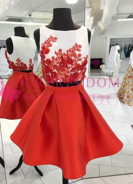 New Red Two Piece Homecoming Dresses Appliques Beaded Short Mini Party Gown Custom Made Hot Sale For Sweet 16 18 Cocktail Dresses