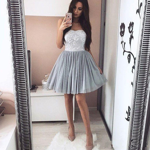 New Arrival Short Min Homecoming Dresses Strapless Lace Pleats Tulle Girls Graduation Dresses Cocktail Party Gown Custom Made