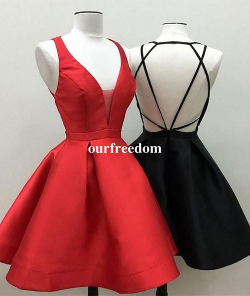 Simple Design Short Mini Homecoming Dresses V Neck Cross Back Cocktail Party Gown Cheap Sale