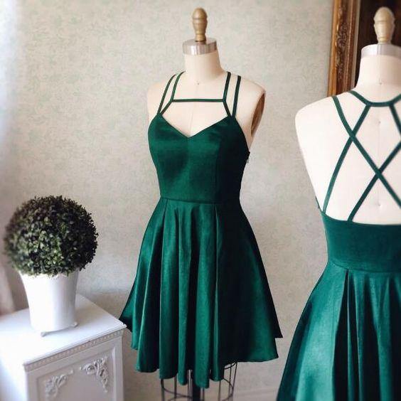 Emerald Green Halter Short Mini Homecoming Dresses A Line Elastic Satin Cocktail Dresses Graduation Party Gown Custom Made