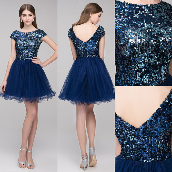 Sexy Sparkly Short Mini Homecoming Dresses Tulle Sequins High Quality Party Graduation Prom Dresses Vestido De SD396