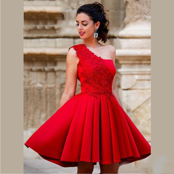 New Arrival Short Length A Line Homecoming Dresses One Shoulder Beautiful Satin Graduation Party Dresses Sweet Dresses