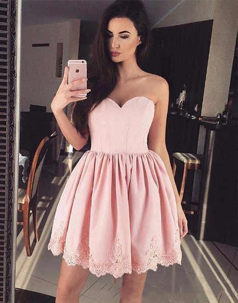 Modern Pink Sweetheart Lace Up A Line Sleeveless Applique Short Length Homecoming Dresses Ladies Formal