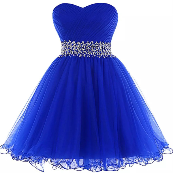 Organza Ball Gown Homecoming Dresses Royal Blue 2019 Elegant Beaded Short Prom Gowns Lace Up Party Dress