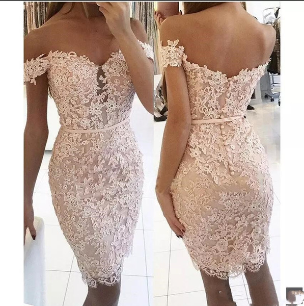 Lace Beaded Short Homecoming Dresses Off the Shoulder Pink Prom Dresses 8th grade Mini cocktail Party Gowns sweet 16 Graduation Dresses