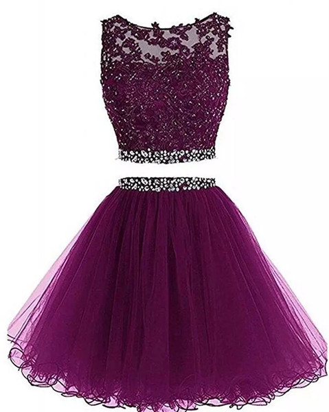 New Two Pieces Short Prom Homecoming Dresses A Line Tulle Beaded Crystals Appliques Graduation Cocktail Party Gown QC1303