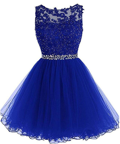 New Scoop Short Prom Homecoming Dress A Line Tulle Beaded Crystals Appliques Graduation Cocktail Party Gown QC1299