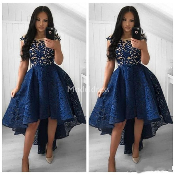 Stylish Lace Homecoming Dresses High-Low Sheer Neck Sleeveless Formal Prom Party Gowns Appliques Elegant Cocktail Dresses Custom Made