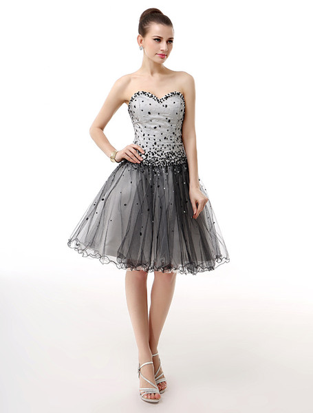 Sexy Black Homecoming Dresses Major Beading Sequins Knee Length Summer Party Dresses Cheap Short Prom Dress