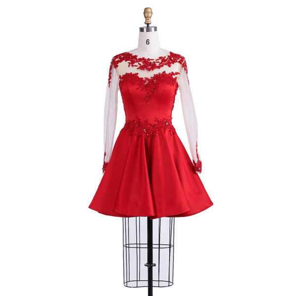 Beautiful Design Long Sleeves A-Line Style Homecoming Dress With Beaded Appliques Red Attractive Birthday Party Wear