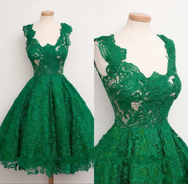 Hunter Green Scoop Lace Homecoming Dress Appliques Girls Short Evening Party Dress Cocktail Dress Casual Wear