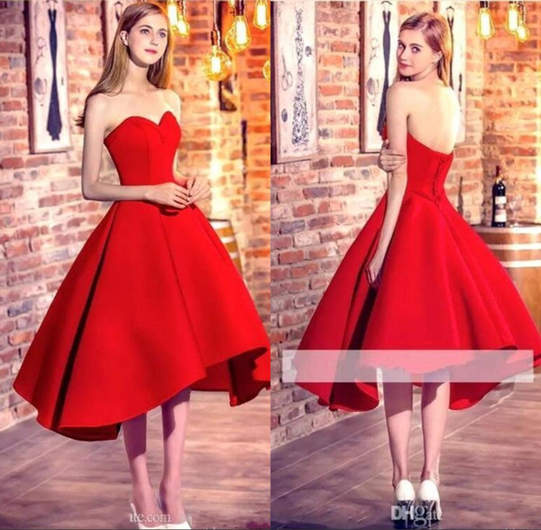 Princess Red Sweetheart Neck Elegant Homecoming Dress High Low Girls Evening Party Dress Cocktail Dress BC1146