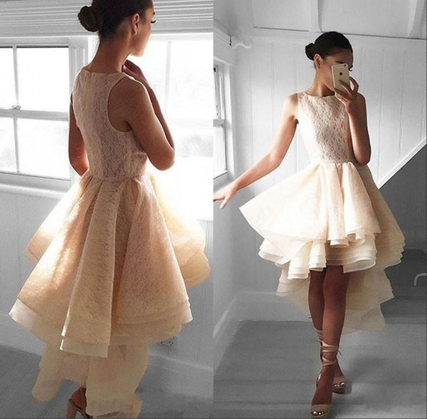 New Designed Champagne Ruffle Tulle Homecoming Dresses High Low Light Yellow Cocktail Dress Short Evening Prom Dress