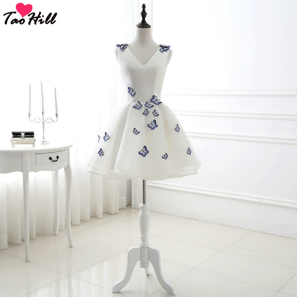 TaoHill New Aline White Butterfly Cheap Homecoming Dresses Mini Short Sleeveless Sweet 16 Graduation Dresses Net Prom Party Dresses