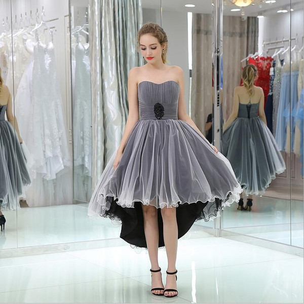 Homecoming Dresses Girls Size Gray New Designer Organza Prom Gowns Cocktail Party Dresses 2017 High Low Formal Show Dresses LDM005