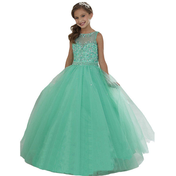 Pageant Dresses For Girls Teens Beadeds A Line Flower Girl Dresses For Weddings Junior First Communion Dress Kids Formal Wear