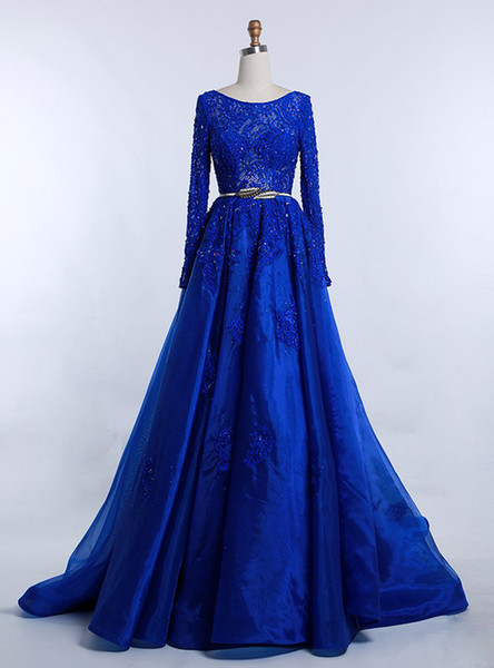 Pageant Dresses Sexy round-necked lace long-sleeved dress back zipper for customized package of the same waistband trailing Eugene yarn